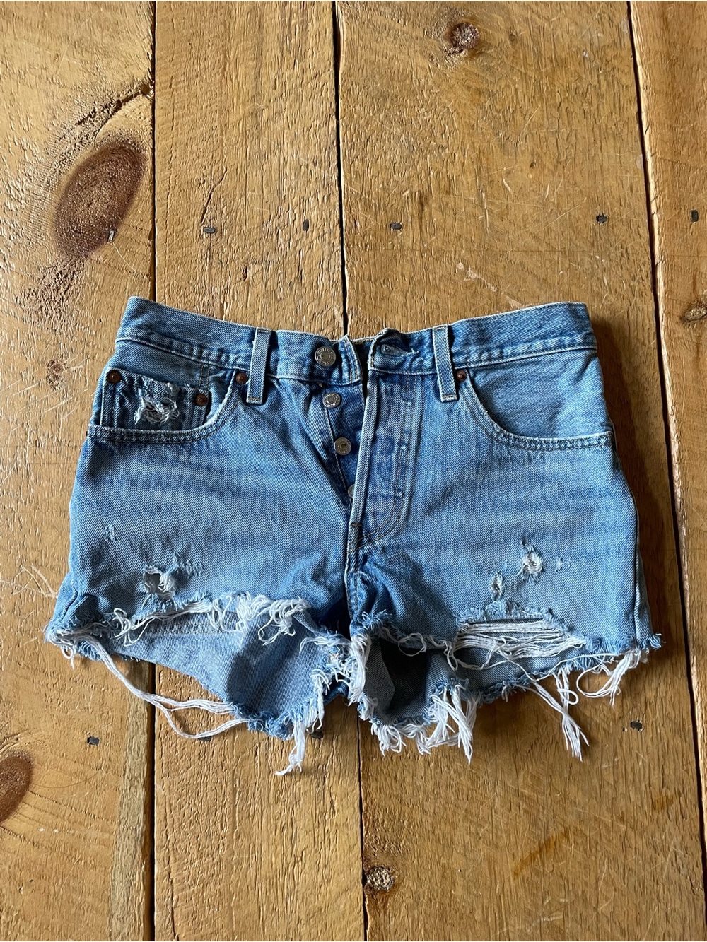 Levi's Light Blue Distressed Denim Cutoff Shorts